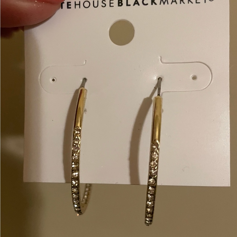 New with tags WHBM gold hooos with cubic zirconia stones